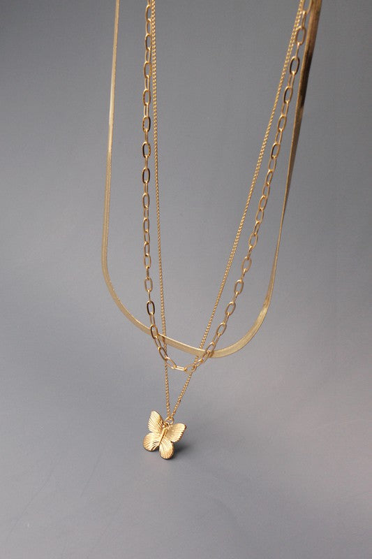 MULTI LAYER BUTTERFLY SNAKE CHAIN  NECKLACE