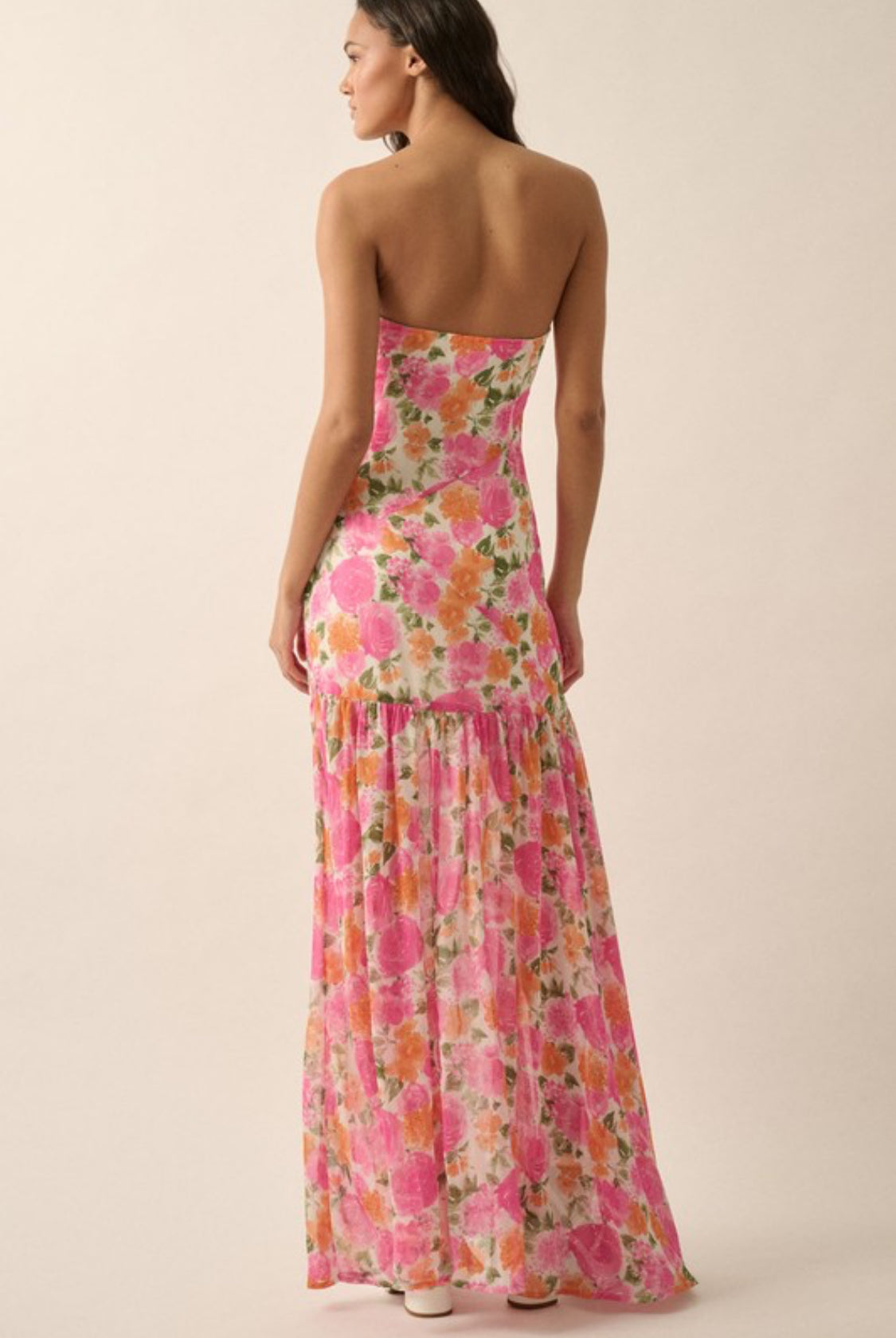 Ramona Strapless Asymmetrical-Seam Floral Dress