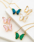 GEM STONE BUTTERFLY PENDANT NECKLACE