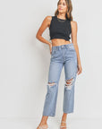 CROPPED DISTRESSED STRAIGHT JEANS