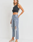 CROPPED DISTRESSED STRAIGHT JEANS