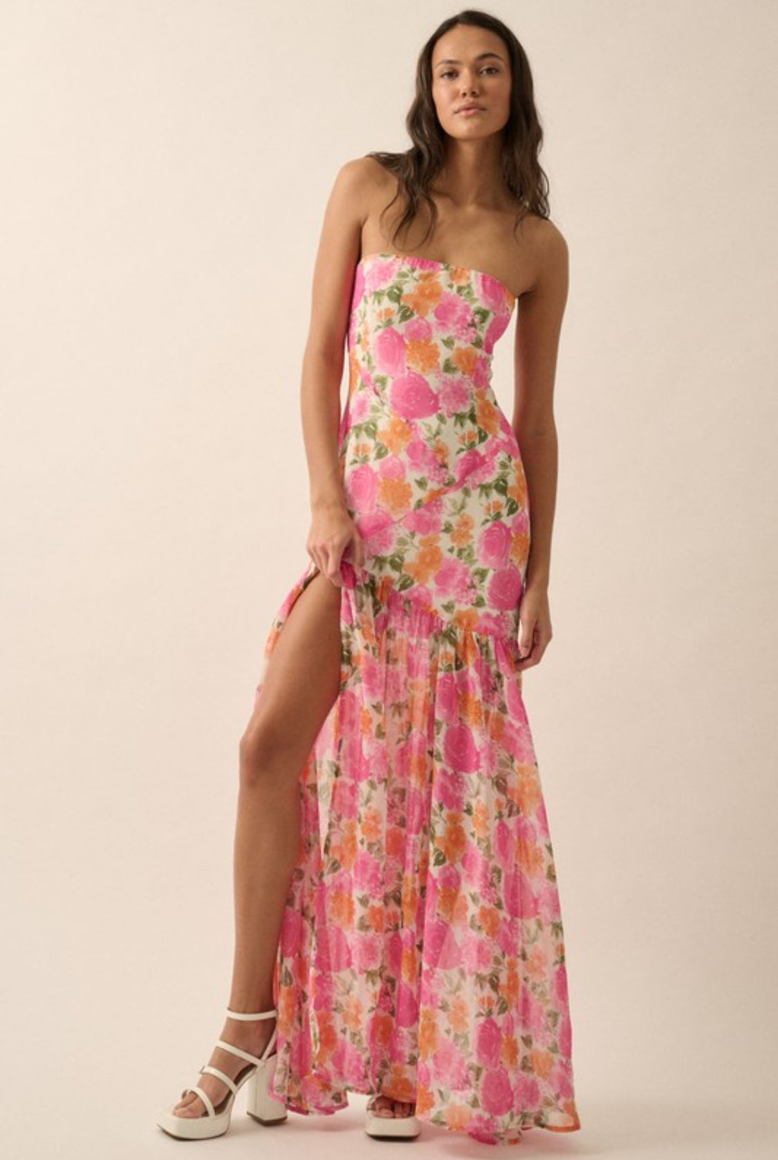 Ramona Strapless Asymmetrical-Seam Floral Dress