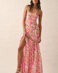 Ramona Strapless Asymmetrical-Seam Floral Dress