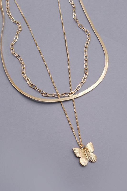 MULTI LAYER BUTTERFLY SNAKE CHAIN  NECKLACE