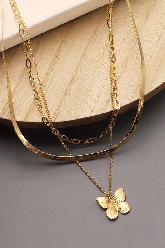 MULTI LAYER BUTTERFLY SNAKE CHAIN  NECKLACE